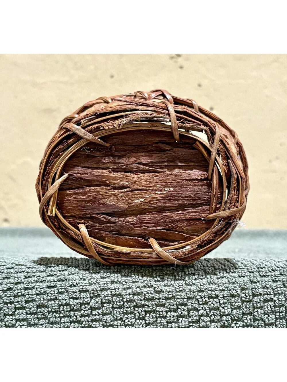 Miniature Rustic Bark and Twig Basket with Handle